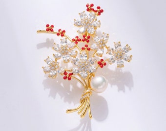 Handgefertigte Naturperle Glücksbaum Brosche 18k Vergoldete Diamant Blume Pin Einzigartige Exquisite Mode Weihnachten Corsage Zubehör mit Box.