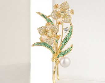 Handmade Natural Pearl Flower Brooch 18k Gold-Plated Diamond Bouquet Pin Vintage Colorful Temperament Corsage Wedding Accessories With Box.