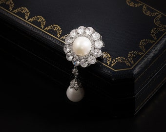Handgemachte natürliche Perle Wassertropfen Brosche 18k vergoldet Volldiamant Art Deco Pin Luxus Vintage Minimalist Temperament Corsage Accessoires