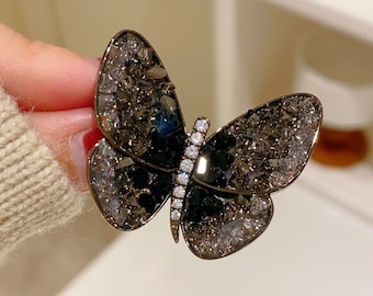 Handgemachte Schwarz Kristall Schmetterling Brosche Vergoldet Farbverlauf Diamant Pin Fantasy Vintage Elegante Corsage Accessoires Mit Geschenk-Box.