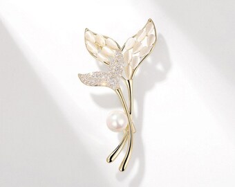 Handgemachte Opal Fishtail Brosche 14k Vergoldet Vintage Persönlichkeit Minimalist Perle Pins Temperament Elegant Corsage Hochzeit Accessoires.