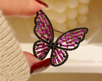 Handmade Colourful Crystal Butterfly Brooch Swarovski Diamond Insect Pin Super Shiny Dazzling Fantasy Vintage Elegant Corsage Accessories