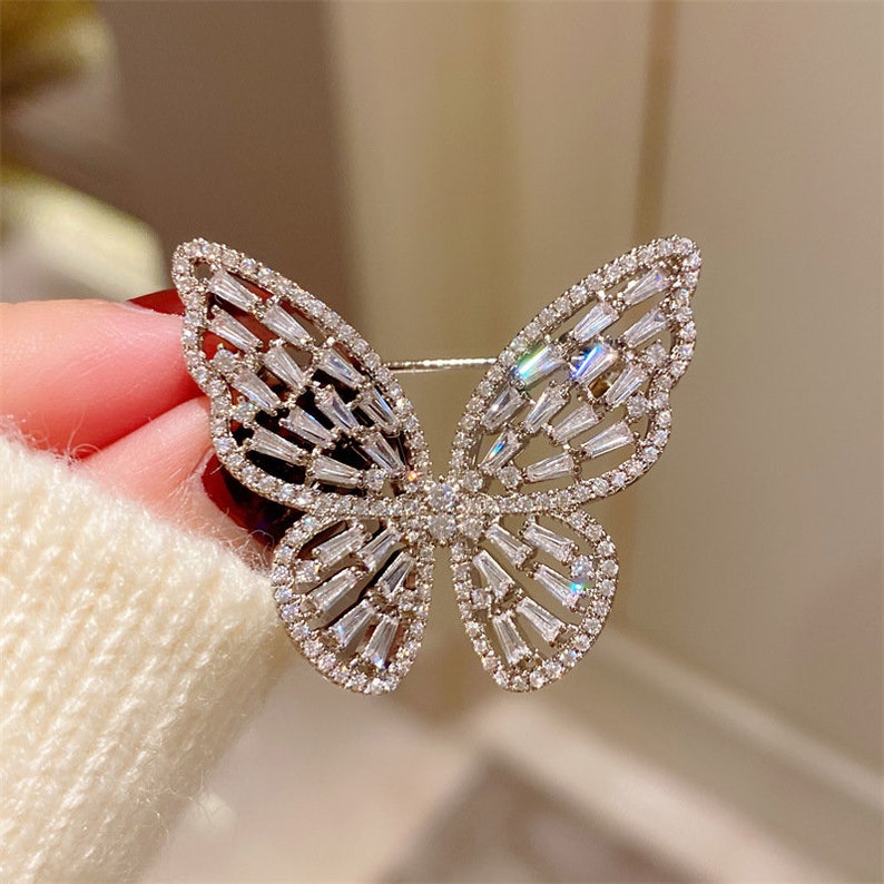 Handgemachte Lila Schmetterling Brosche Swarovski Diamant Insekt Pin Super Glänzend Fantasy Vintage Elegante Corsage Accessoires Bild 10