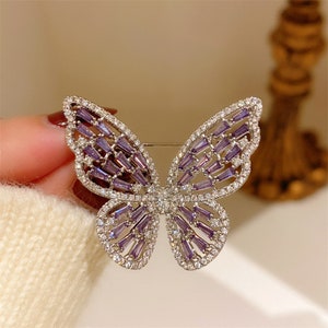 Handgemachte Lila Schmetterling Brosche Swarovski Diamant Insekt Pin Super Glänzend Fantasy Vintage Elegante Corsage Accessoires Bild 2