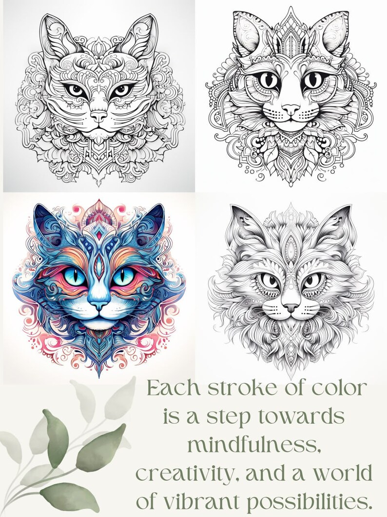 50 Cats Mandalas Coloring Pages for Instant Download Adults Kids