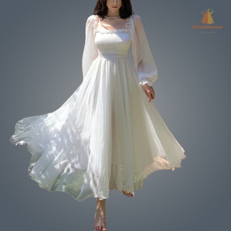 Women Spring Summer Long White Maxi Dress image 6