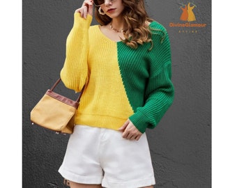 Women Autumn Winter Backless Long Sleeve Boho V Neck Knitted Sweater