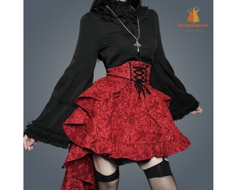 Women Steampunk Dark Gothic Christmas High Waist Bandage Corset Skirt