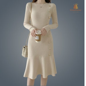 Women Winter Long Knitted Elegant Sweater Dress