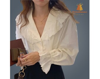 Women Spring Summer Lantern Sleeve Ruffle Blouse Casual Office Shirt