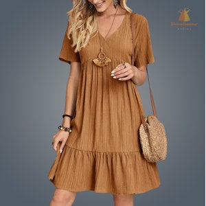 Women Summer Solid Casual Bohemian Midi Dress Clear (as in pic)
