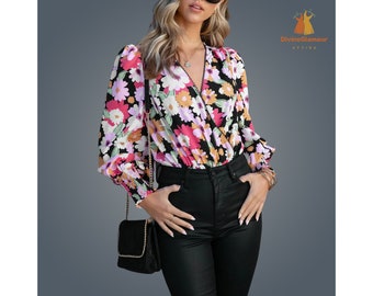 Women Long Sleeve Retro Boho Floral Print Casual And Office Wear Blouse