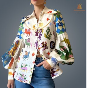 Women Spring Summer Long Puffy Sleeve Casual Blouse