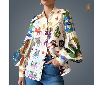 Women Spring Summer Long Puffy Sleeve Casual Blouse