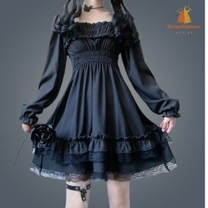 Women New Year Autumn Winter Gothic black dress