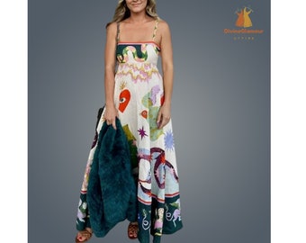 Women Spring Summer Bohemian Floral Sleeveless Maxi Long Dress