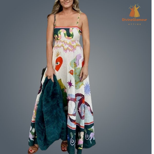 Women Spring Summer Bohemian Floral Sleeveless Maxi Long Dress