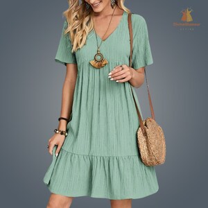 Women Summer Solid Casual Bohemian Midi Dress Claret(as in photo)