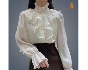 Women Spring Summer Basic Solid Long Sleeve Ruffled Chic Blouse