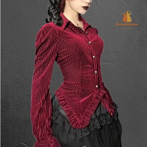Women Spring Summer Long Sleeves Victorian Blouse Gothic Velvet  Top
