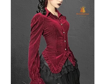 Women Spring Summer Long Sleeves Victorian Blouse Gothic Velvet  Top