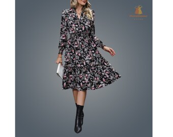 Vestido largo estilo bohemio floral de verano y otoño para mujer