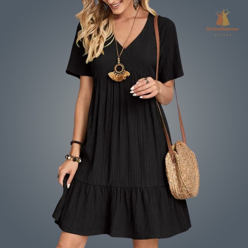 Frauen Sommer Solid Casual Boho Midi Kleid Black (as in pic)