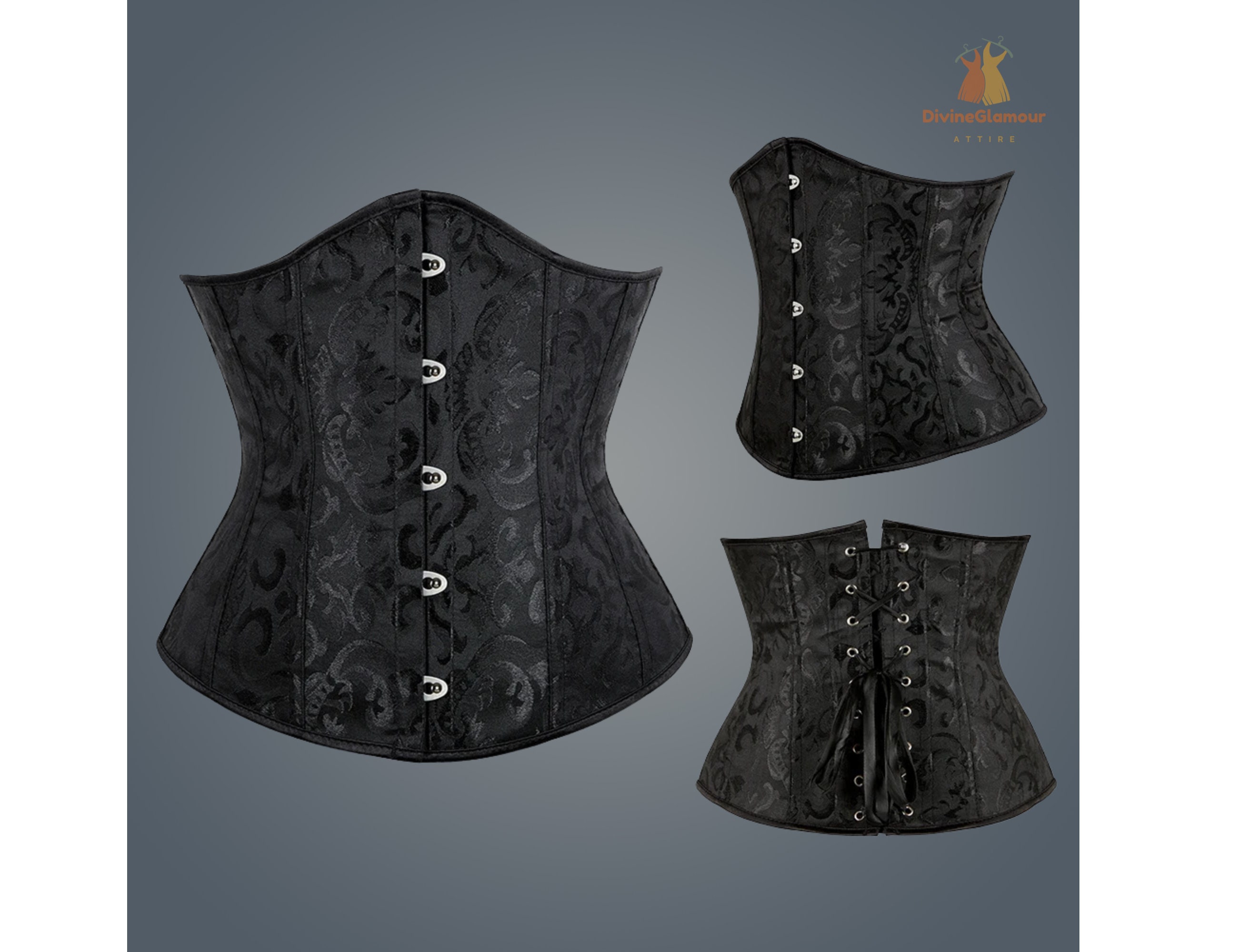 Sample Corset underbust Waist Cincher: Midnight Blue Satin