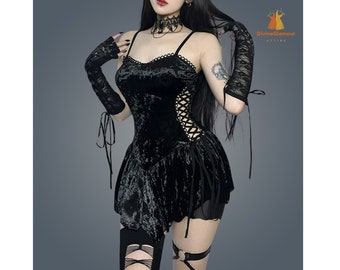 Women Sleeveless Spaghetti Strap Gothic Mini Dress
