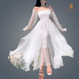 Women Spring Summer Long White Maxi Dress image 5