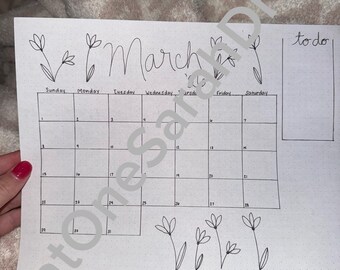 Calendario de marzo dibujado a mano y rastreadores para Bullet Journal