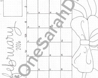 Calendario de febrero dibujado a mano para Bullet Journal