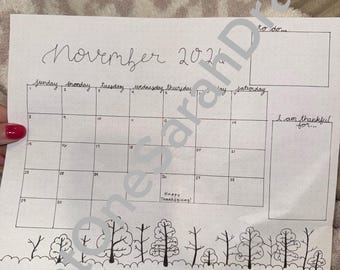 Calendario de noviembre dibujado a mano y rastreadores de hábitos para Bullet Journals