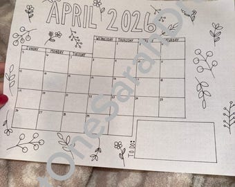 Calendario de abril dibujado a mano y rastreadores de hábitos para bullet journals