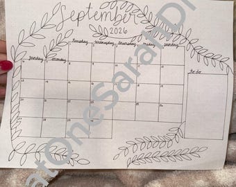 Calendario de septiembre dibujado a mano y rastreadores de hábitos para bullet journals