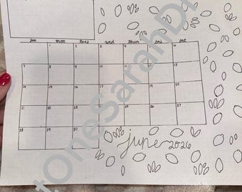 Calendario de junio dibujado a mano y páginas de seguimiento para Bullet Journals