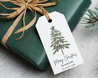 Custom Minimalist Christmas Gift Tag Editable, Customized Merry Christmas Gift Tag Wrapping Template, Neutral Christmas Holiday Gift Box Tag