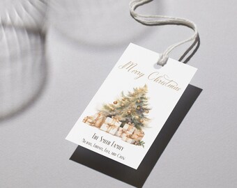 Holiday Gift Tag Christmas Editable, Customized Tag for Gifts Merry Christmas Tag Wrapping Template, Neutral Christmas Holiday Gift Box Tag