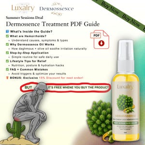Hemorrhoids Natural Relief Guide PDF – Dermossence Oil Use Manual – Moroccan Herbal Remedy – Digital Download