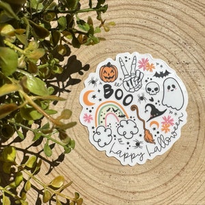 Naklejka na Halloween ~ Duch ~ Dynia ~ Kalkomania ~ Nietoperz ~ Tęcza ~ Miotła ~ Pająk ~ Czaszka ~ Księżyc ~ Kapelusz czarownicy ~ Wodoodporny ~ Przezroczysty winyl ~ Kolorowy