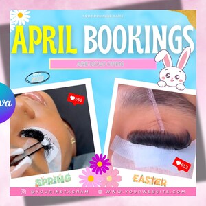 April Booking Flyer DIY Template, Customizable April Flyer, DIY Canva Template for Makeup, Hair, Lashes, Nails, Easter Booking Flyer, Spring
