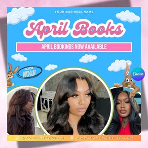 April Booking Flyer, Spring Booking Flyer, Easter Flyer, April Hair, Spring Books Open, April Book Now, April Lashes Nails Braid Wig Flyer
