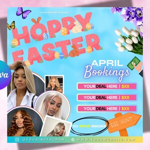April Booking Flyer DIY Template, Customizable April Flyer, DIY Canva Template for Makeup, Hair, Lashes, Nails, Easter Booking Flyer, Spring