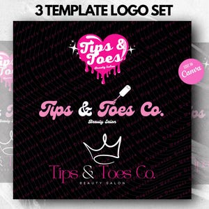 Nails Logo, 3 Logo Design Set, DIY Logo Design Template, Premade Business Logo, Nail Technician Logo, Makeup Artist Logo, Nail Polish Logo