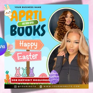 April Booking Flyer DIY Template, Customizable April Flyer, DIY Canva Template for Makeup, Hair, Lashes, Nails, Easter Booking Flyer, Spring