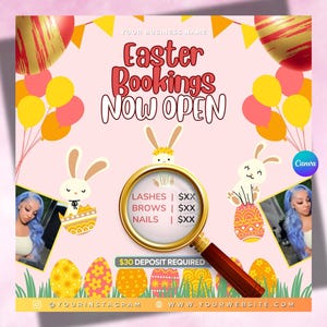 April Booking Flyer DIY Template, Customizable April Flyer, DIY Canva Template for Makeup, Hair, Lashes, Nails, Easter Booking Flyer, Spring