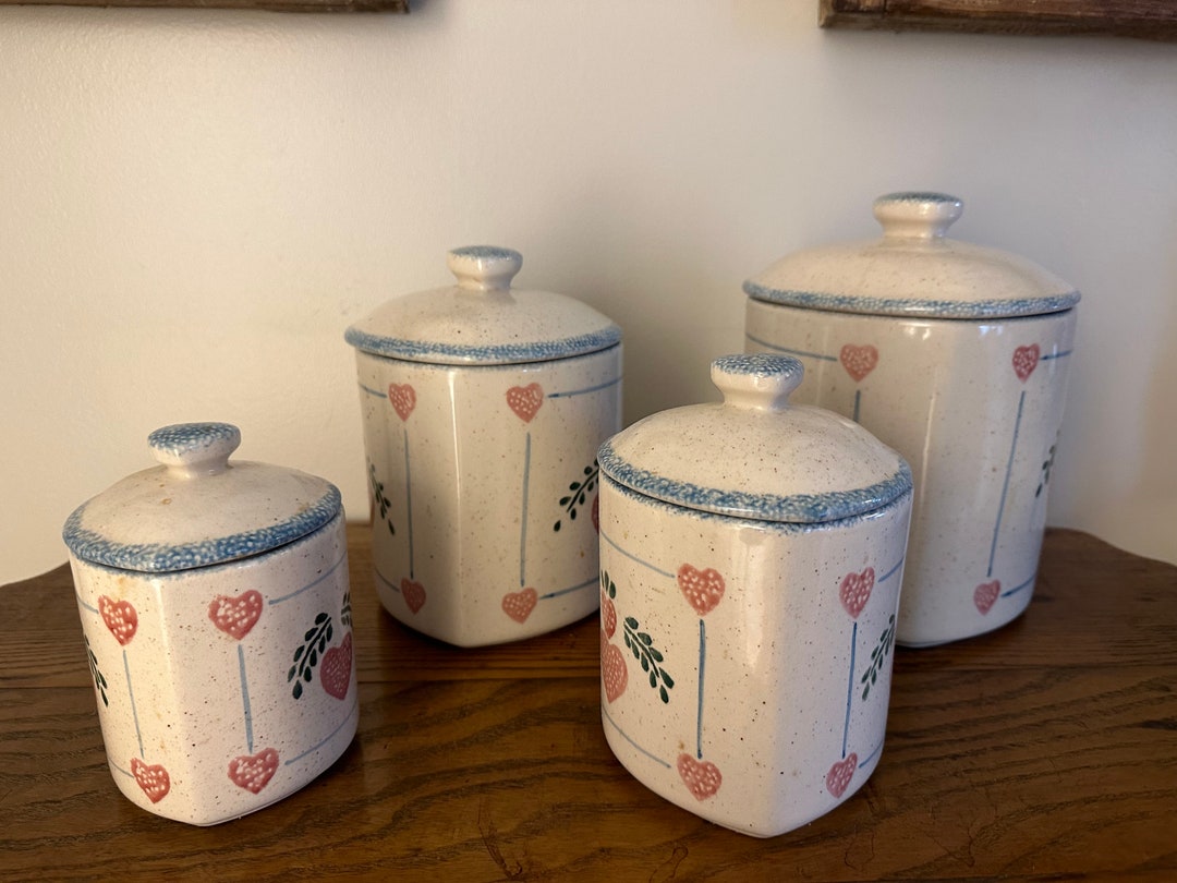 Vintage 4 Heart Shaped Canisters Etsy