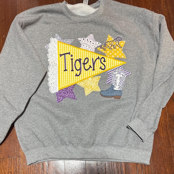 Custom Applique Team Spirit Sweatshirt: Pennant & Stars Embroidery