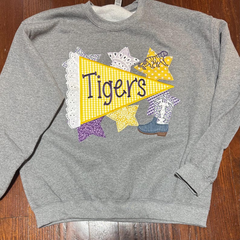 Custom Applique Team Spirit Sweatshirt: Pennant & Stars Embroidery image 1