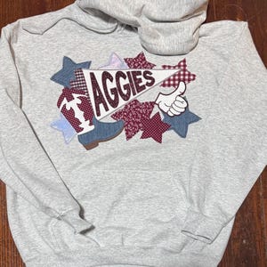 Sudadera con banderines y estrellas, sudadera personalizada con apliques bordados, espíritu de equipo, sudadera escolar, sudadera con letras universitarias